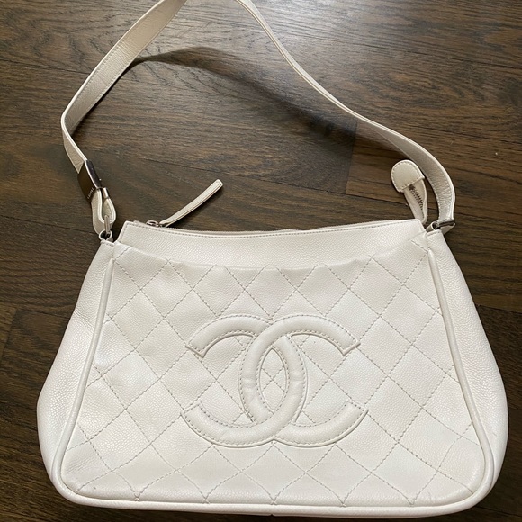 Chanel Handbag Purse White Leather Shoulder Tote - Picture 1 of 8